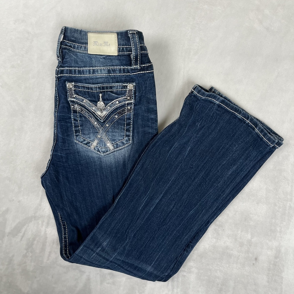Miss Me Curvy Boot Bootcut Jeans Womens 30 Blue Medium Wash Rhinestone Denim